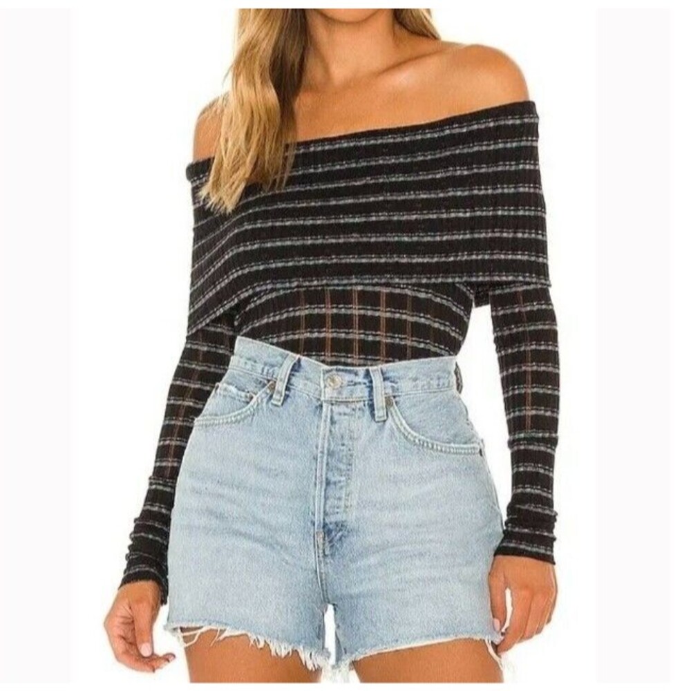 Free People Womens Snowbunny Girlfriend Rib Top Black Size S   12063